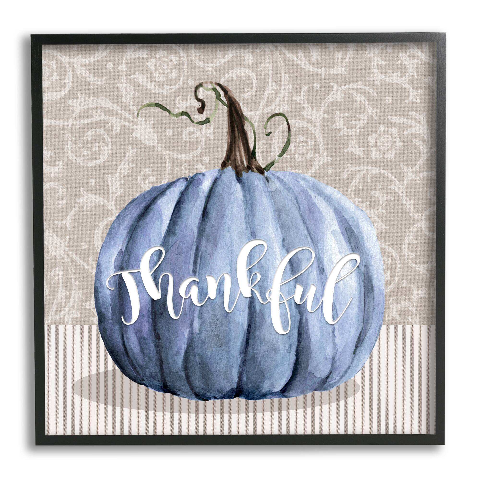 Stupell Industries Thankful Patterned Fall Pumpkin Framed Giclee Art